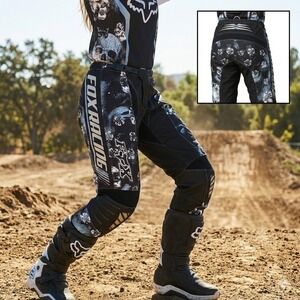 Fox Racing 180 Womens Motocross Pants 13/14 Skull Floral Black Blue Waist 32 MX